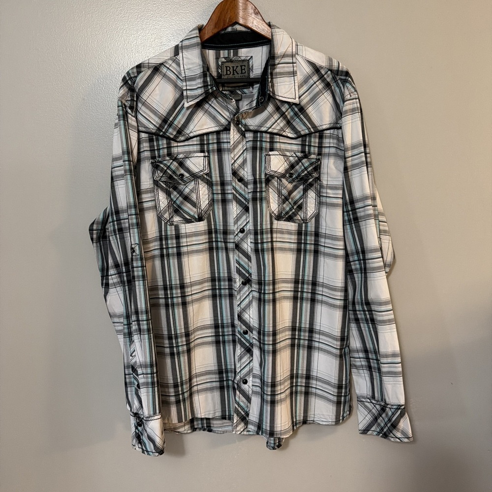 BKE MENS Athletic Fit Black Pearl Snap Button Down Size XL Western Cowboy Rodeo